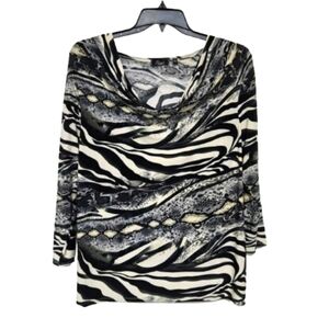 STRAZZI Animal Print Blouse Women's Size 1X Silky Lightweight 3/4 Sleeve